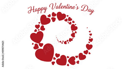 Vector Valentine’s Day Greeting with Glossy Red Hearts and Swirling Heart Trail, Valentine's Day, love, romantic, greeting card, glossy hearts, heart trail, red hearts, Happy Valentine's Day, 