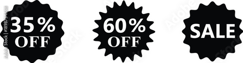 Sale stickers and promotional labels for advertising. Discount price tags for retail marketing, Tag new set, New label and tag.15%, 20%, 25%, 35%, 45%, 60%, 70%, 75% sale icon.	