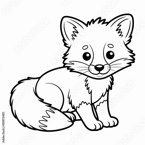 A charming and simple sketch of a sitting fox with a fluffy tail and pointed ears isolated on white background, Vector, illustration