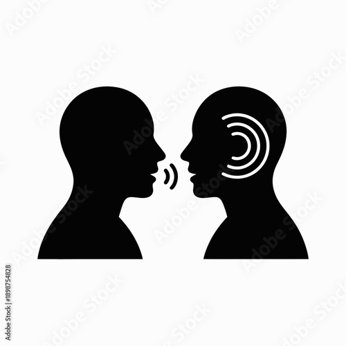 Two silhouettes engaged in a silent conversation through sign language communication isolated on white background, Vector, illustration