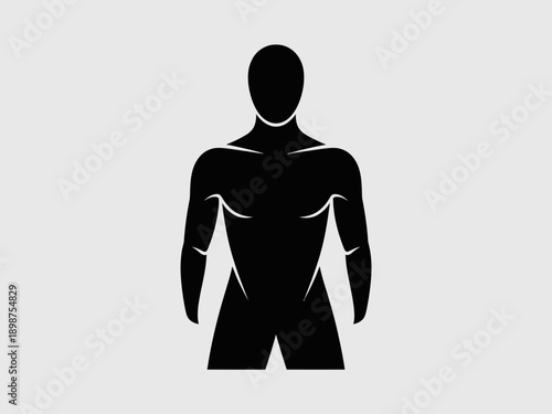 A silhouette of a muscular man standing with arms bent at the elbows isolated on white background, Vector, illustration