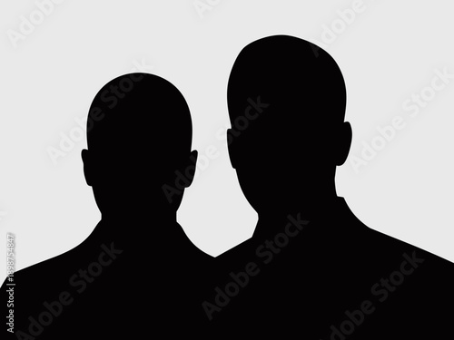 Two silhouettes standing side by side against a plain background isolated on white background, Vector, illustration