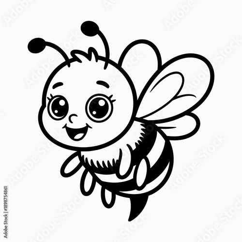 A cheerful cartoon bee with a friendly and approachable expression flying freely. isolated on white background, Vector, illustration