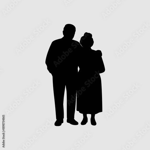 Silhouette of a couple standing closely together in an affectionate pose isolated on white background, Vector, illustration