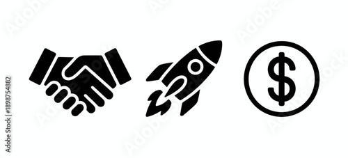 Collaboration, innovation, and financial success symbolized by icons isolated on white background, Vector, illustration