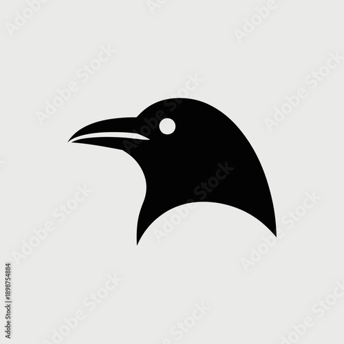 A sleek black silhouette of a bird facing to the right with a detailed beak and eye isolated on white background, Vector, illustration