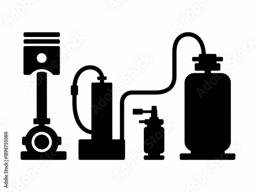Illustration of automotive engine components and fuel system parts isolated on white background, Vector, illustration