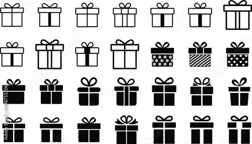 Gift and Surprise boxes Icons set. Realistic vector icon for birthday or wedding collection. gift box with ribbons,