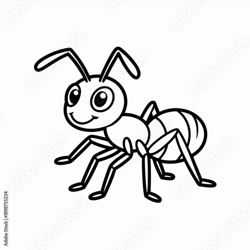 A playful cartoon ant carrying a leaf with its strong mandibles isolated on white background, Vector, illustration