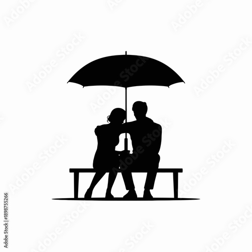 Couple sharing a quiet moment under a shared umbrella in silhouette. isolated on white background, Vector, illustration