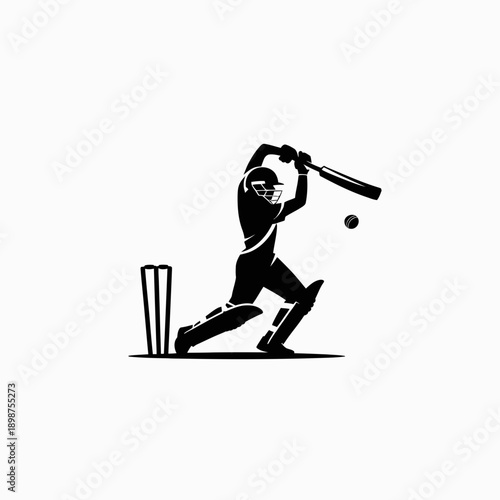 Cricket player in action swinging the bat to hit the ball during a match isolated on white background, Vector, illustration