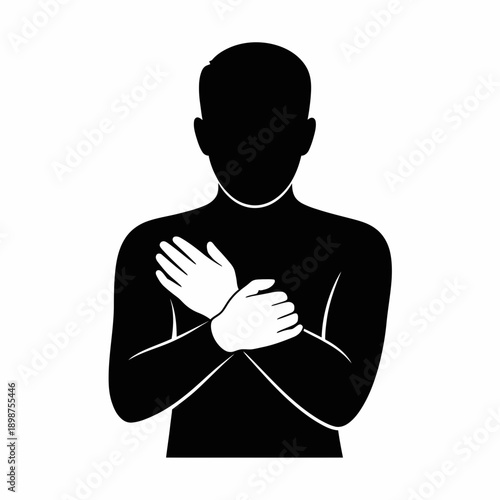 Silhouette of a person with hands tied behind their back symbolizing restraint or captivity isolated on white background, Vector, illustration