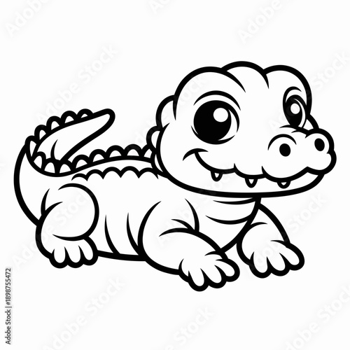 A playful cartoon lizard lying on its belly with a friendly expression isolated on white background, Vector, illustration