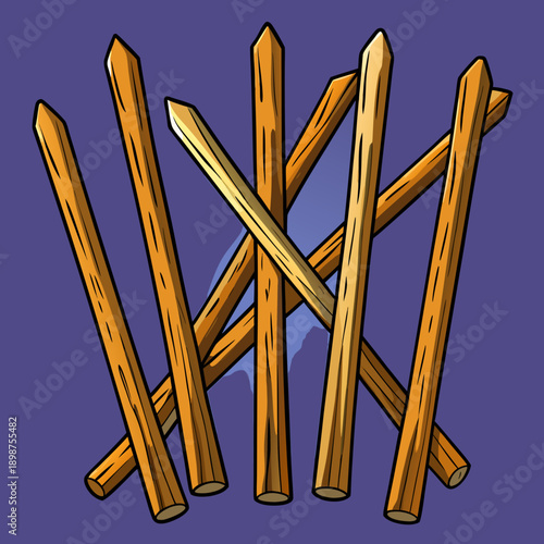 Wooden Matchsticks Bundle Illustration on Blue Background