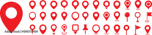 Red Location map pin icons set. Modern map marker collection. Pinpoint. Location pin icon. Map pin place marker. Map marker pointer icon. GPS location symbol. Flat style vector