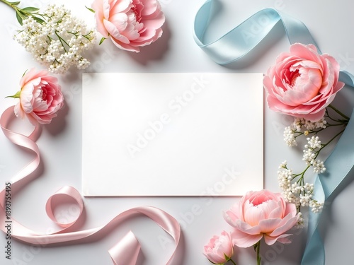 Greeting Card with Flowers and Ribbons Mockup