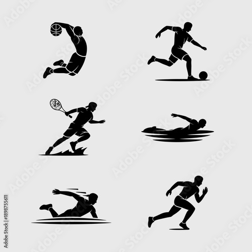 Sports icon set with 6 athletes