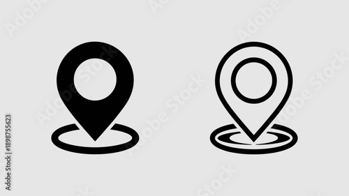 Two contrasting location pin icons with and without a filled center dot isolated on white background, Vector, illustration