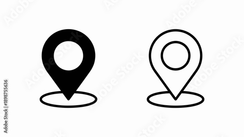 Two contrasting map location pins with different fill styles displayed side by side isolated on white background, Vector, illustration