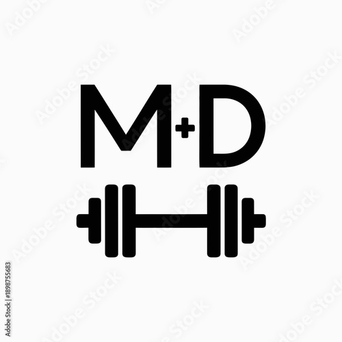 Medical and fitness concept logo featuring letters m+d and a barbell. isolated on white background, Vector, illustration