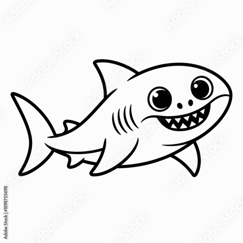 A friendly cartoon shark with a cheerful expression swimming in the ocean isolated on white background, Vector, illustration