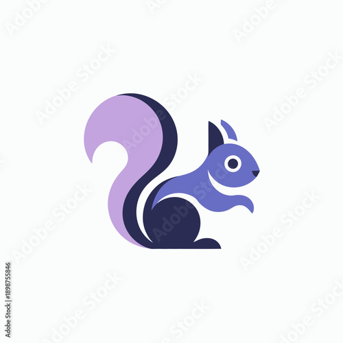 A stylized purple and blue cartoon squirrel sitting upright on its hind legs isolated on white background, Vector, illustration