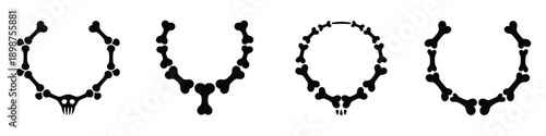 Horror Bone Necklace Vector Set - Tribal Skull Jewelry Silhouettes, Gothic Halloween Accessories, Caveman Voodoo Style Elements for Graphic Design & Spooky Illustrations