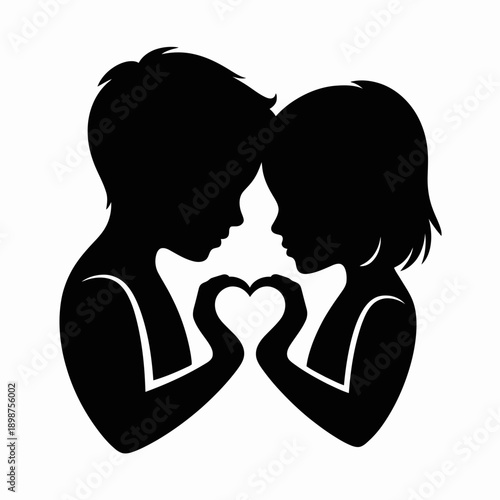 Two figures sharing a heart-shaped embrace symbolizing love and connection isolated on white background, Vector, illustration