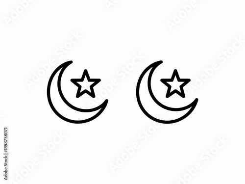 Two crescent moons each adorned with a star symbol isolated on white background, Vector, illustration