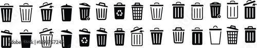 Trash icons set. Dust bin sign collection. Can or delete symbol. Recycle bin icon button. Dustbin icon in trendy flat and line design. wastage or garbage can. Rubbish Bin group