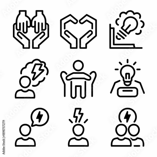 Collection of icons representing various human professions and activities isolated on white background, Vector, illustration