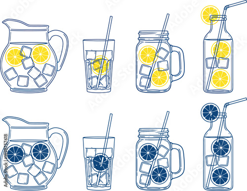 Refreshing Lemonade Drinks in Various Glasses