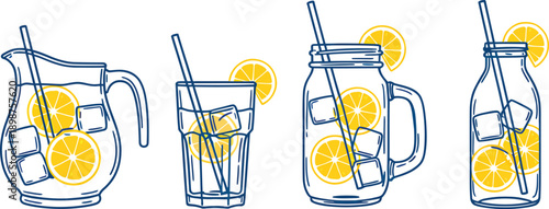 Cool Lemonade Beverages with Lemon Slices and Ice