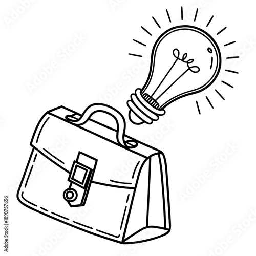 Business Idea Light Bulb with Briefcase Line Art