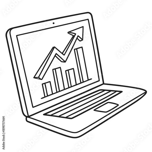 Laptop with Growth Chart Business Line Art
Description