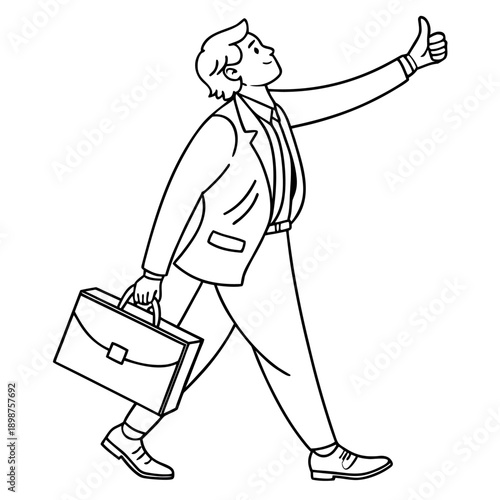 Successful Businessman Thumbs Up Line Art