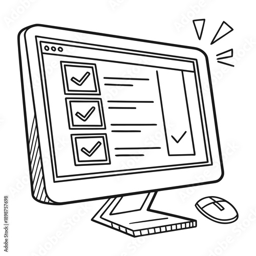 Computer Monitor Checklist Line Art