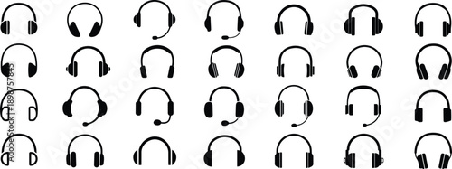 Headphones icons set. Realistic wireless over ear headphone collection vector illustration. Earphone