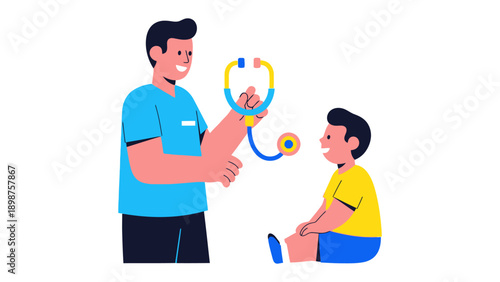Doctor and Patient: A friendly doctor examines a child using a stethoscope, symbolizing healthcare, trust, and well-being.