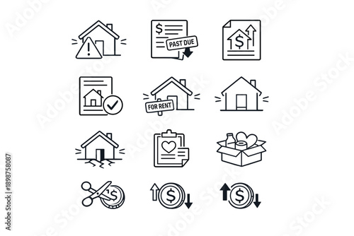 Home insurance and property finance line icon set for real estate, payments and risk protection