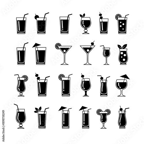 Cocktail Drink Icons Set – Alcoholic Beverage Glass Bar Silhouettes
