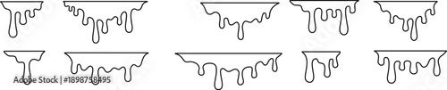 Paint dripping line set. Dripping liquid. Paint flows. Current paint, stains. Ink Current drops. Vector illustration. Flowing liquid. Stencil drops. Paint splatter. Molten. Chocolate drops. Oil drop