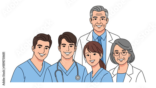 Healthcare Heroes: A close-knit group of medical professionals, radiating warmth and expertise, stand united, their dedication and compassion evident in every smile. 