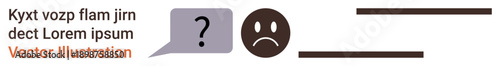 Communication, emotions, problem-solving, text design, uncertainty, social interaction. Speech bubble with a question mark and a sad face. Communication and emotions concept