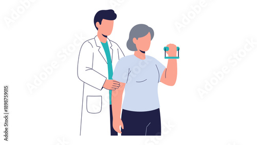 Therapy with Support: A medical professional lends a supportive hand as a senior citizen undergoes physical therapy, engaging in therapeutic exercises.