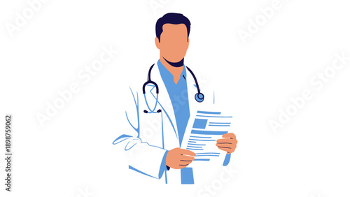 Medical Professional with Stethoscope and Report: A healthcare expert, donning a stethoscope, reviews a report, symbolizing the dedication and proficiency of medical care.
