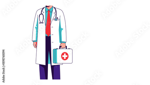 The Physician's Precision: A medical professional, donned in a white coat and with a stethoscope at the ready, holds a medical case, embodying expertise and compassion. 