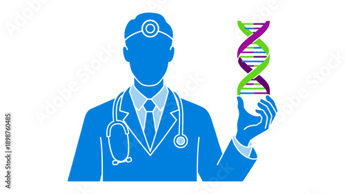 DNA Doctor: A professional with a stethoscope and medical coat holds a DNA helix, representing the essence of human biology and genetic healthcare. 