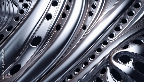 silver chrome metal 3d background lustrous and shiny metallic design with interesting holes pattern