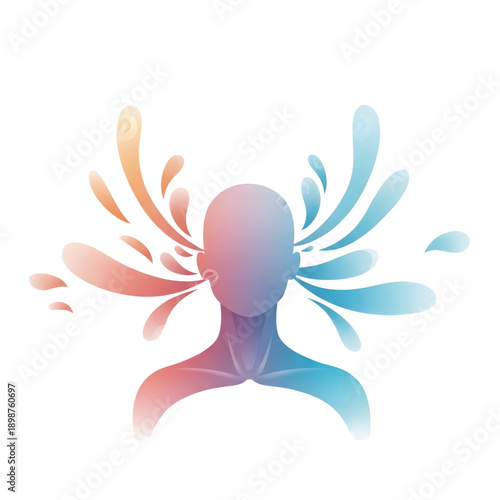 Vibrant human head with colorful fluid dynamics in modern design